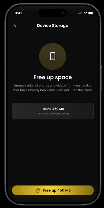 Device storage screen offering to free space after items have been backed up.